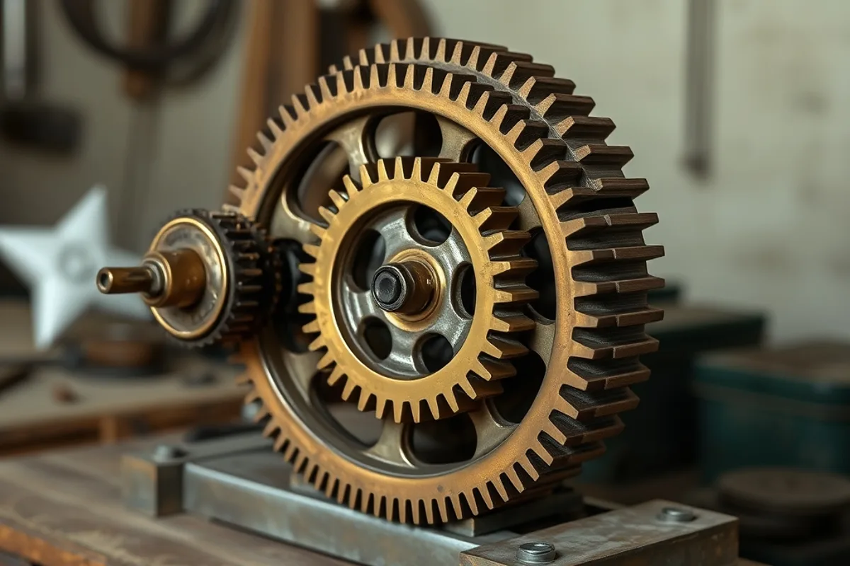 A reconstructed bronze gear mechanism with interlocking toothed wheels